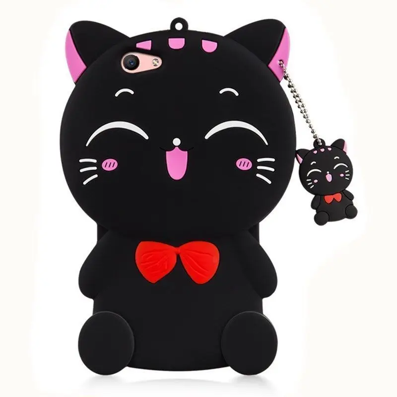 Black Lucky Cat Для iPhone X XS XR Max, мягкий силиконовый чехол с 3D милыми мультяшными животными для телефона, чехол для iPhone 5, 5S, 5C, SE, 6, 7, 8 Plus, X - Цвет: Black Lucky Cat