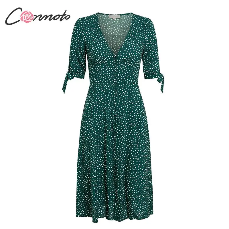 Conmoto Элегантное платье во французском стиле сексуальное миди с бантом v образным