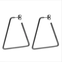 de44 titanium steel black plated trapezium earrings height 40mm ladder shaped stainless earring no fade allergy free