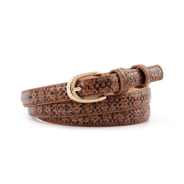 1.4 brown Winfox 1 см широкий черный белый Змеиный узкий женский ремень из искусственной кожи Золотой квадратный сплав Пряжка женский пояс Джинсы Ремни - Цвет: 1.4 brown