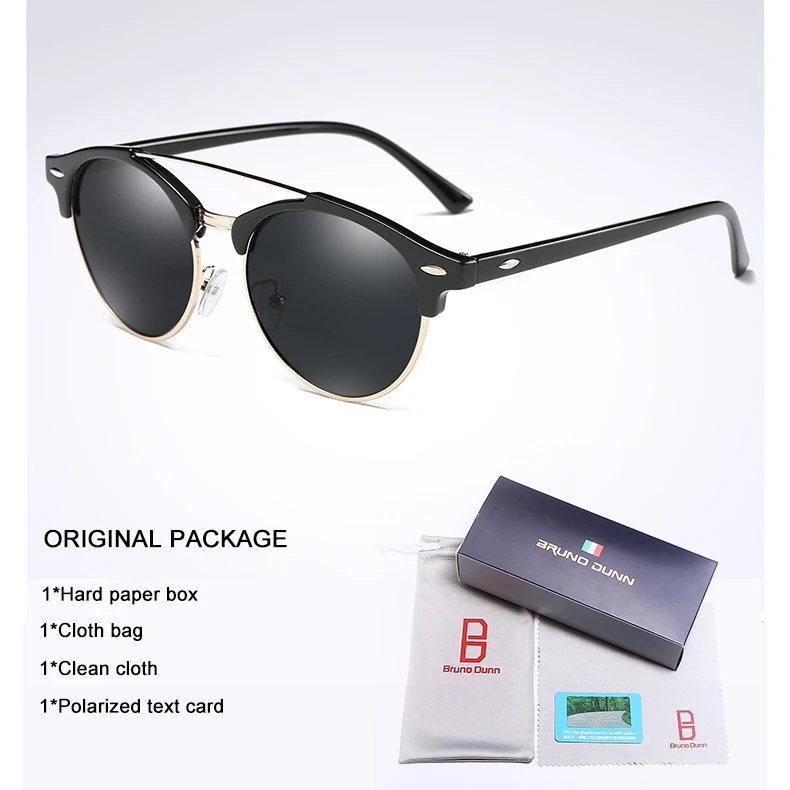 Bruno Dunn Classic Polarized Sunglasses Men Women Retro Brand Designer round Sun Glasses Female Male Fashion Mirror Sunglass ray - Цвет линз: as picture