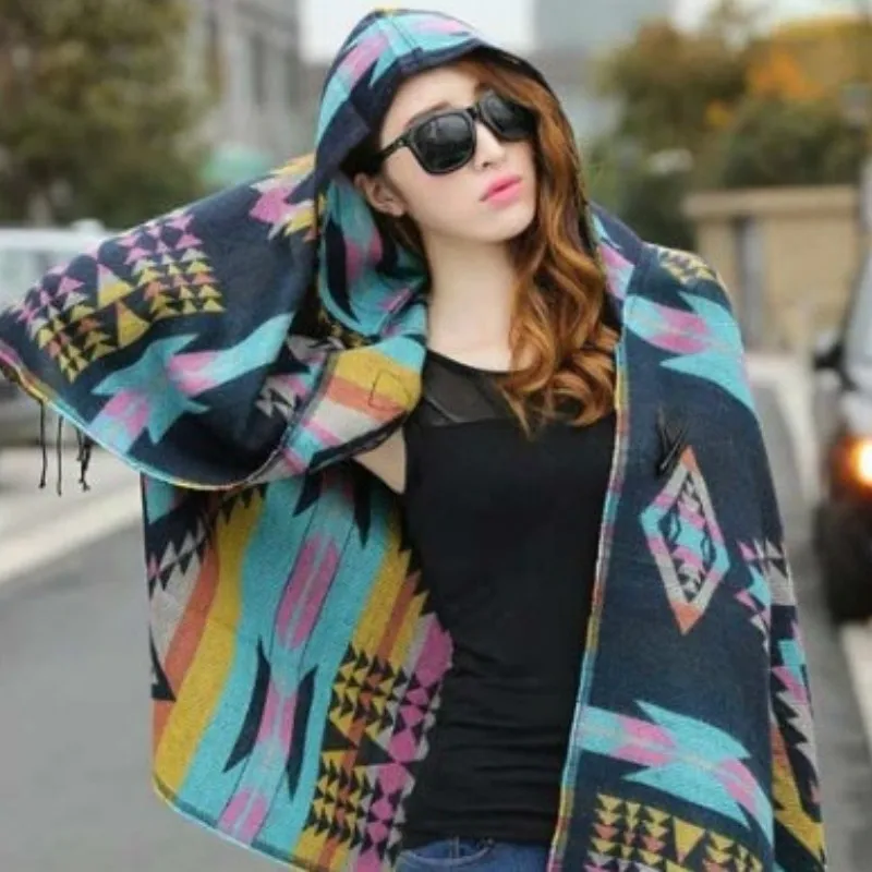 

women national wind hooded horns cloak cloak tourism shawl pashmina ladies Wraps
