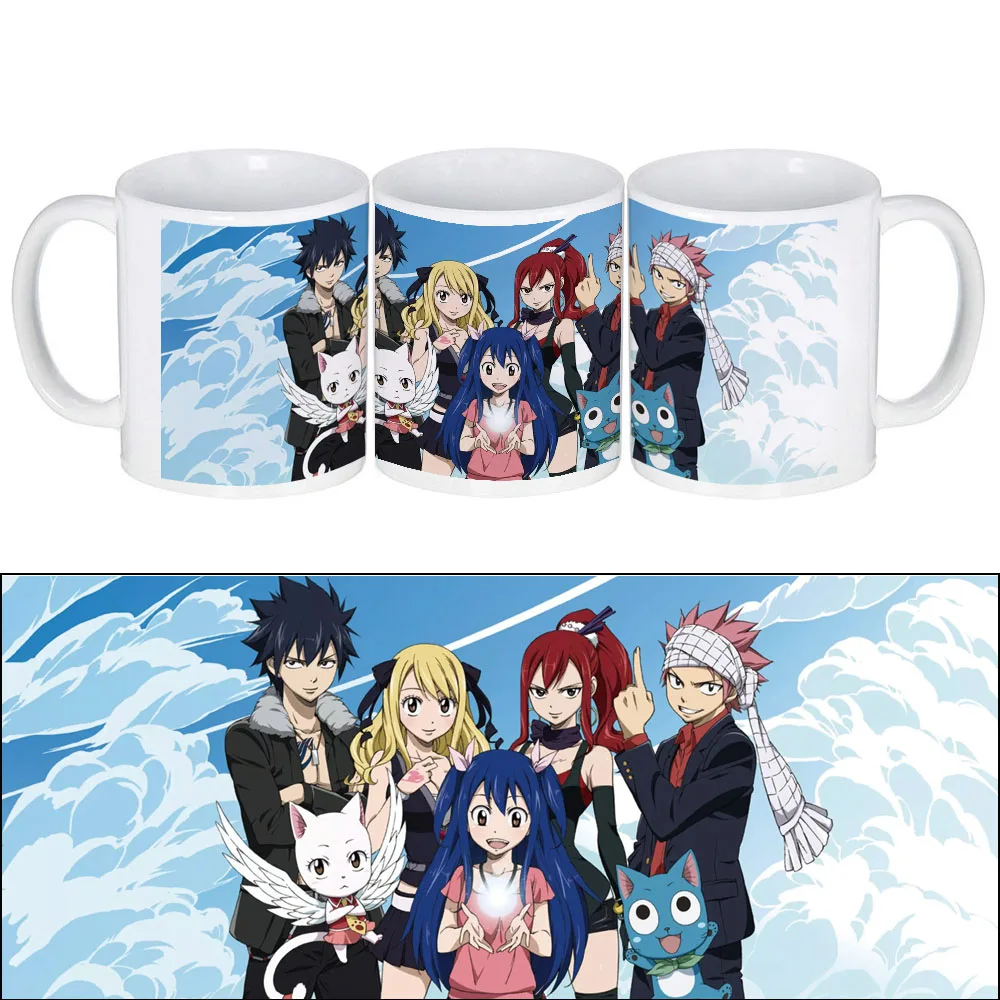 Творческий FAIRY TAIL молока белая чашка Кофе кружка с Нацу Люси Эрза серый Венди Happy
