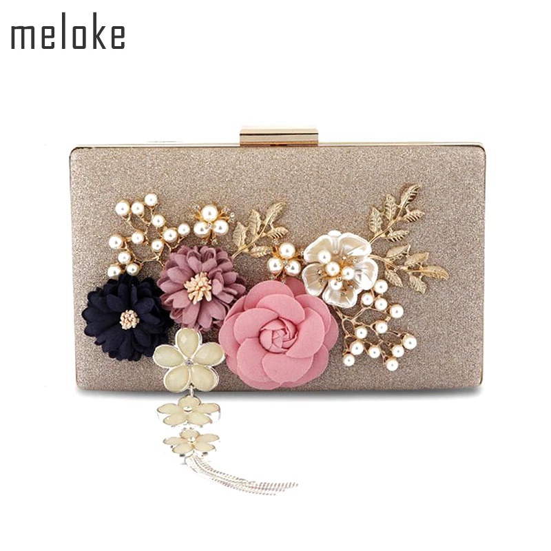 2023 New Fashion Handmade Floral Evening Bags Wedding Clutch Bags With Pearl Chain Party Bags For Ladies MN569