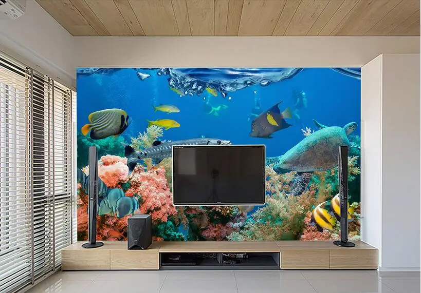 3d обои на заказ фотообои Морской Мир Рыба черепаха кораллы гостиная домашний