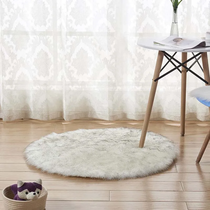white grey top Круглый мягкий коврик из искусственной овчины для спальни, гостиной, пола, мохнатый, шелковистый, плюшевый ковер, белый ковер из искусственного меха, прикроватные коврики - Цвет: white grey top