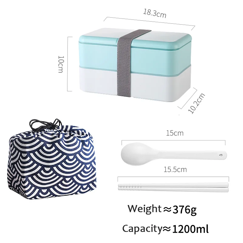 Blue With Bag Ланч-бокс, детский пищевой контейнер, двойная микроволновая печь, японский Бенто-бокс для хранения, портативный Школьный набор для пикника, Ланч-бокс, 1200 мл - Цвет: Blue With Bag
