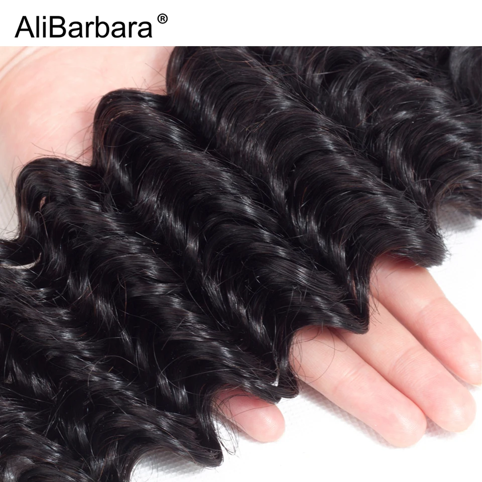 AliBarbara волос Малайзии глубокая волна утка волос 4bundles Remy человеческих волос соткет расширение природа Цвет может быть отбеливать