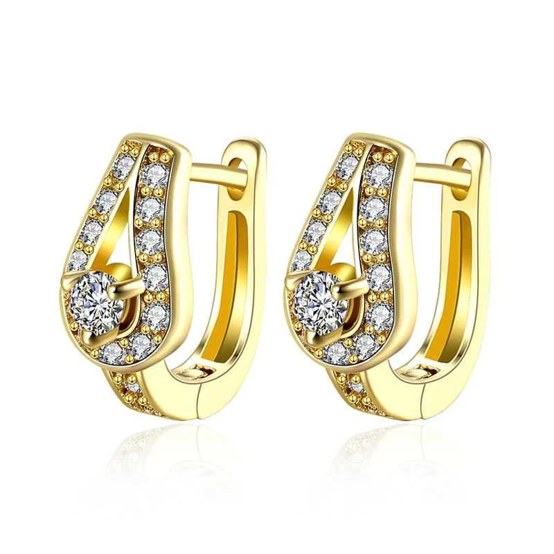 

Waterdrop Earring Yellow Gold Filled Women Hoop Huggie Earrings Hand-Inlaid CZ Rhinestone