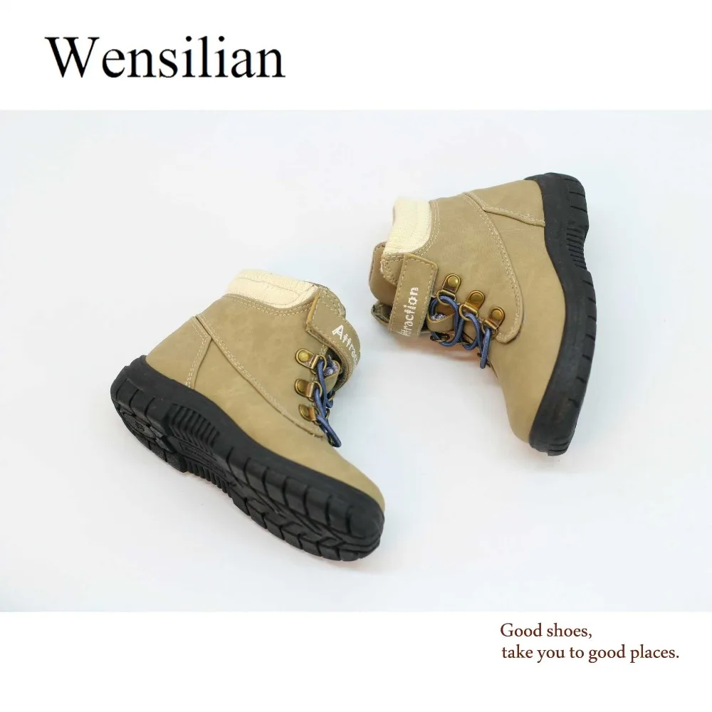 Модные ботинки для мальчиков зимние детей теплые плюшевые с мягкой подошвой