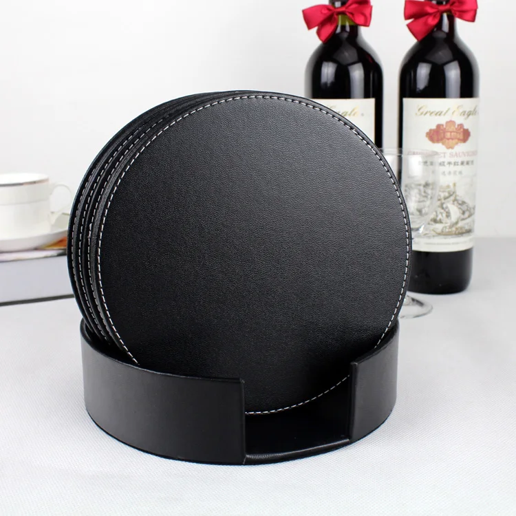 Упаковка из 6 шт. прочный коврик для чашки искусственной кожи круглая подставка