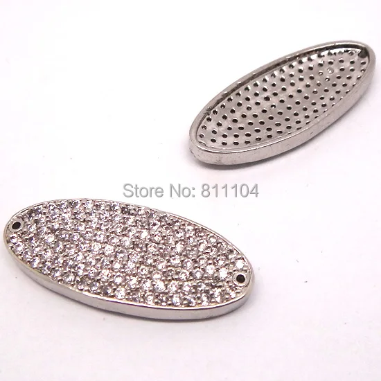 33x14 мм родиевое покрытие овальной полой пробки микро проложить латунь цирконий CZ