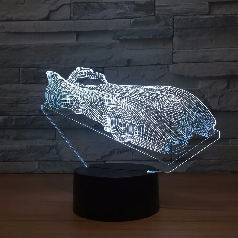 3D светодиодный Иллюзия гоночный автомобиль модель ночника USB 7 цветов Настольная