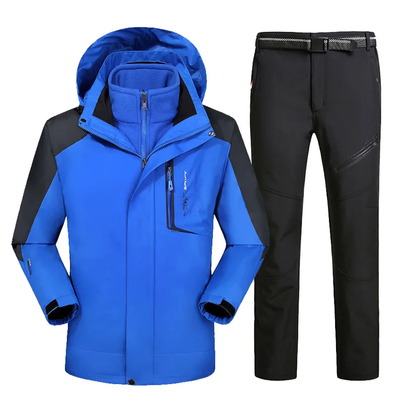 blue black pant Moutain, Мужская лыжная одежда, водонепроницаемая походная куртка, куртка для сноуборда, лыжный костюм, мужские зимние куртки большого размера плюс - Цвет: blue black pant