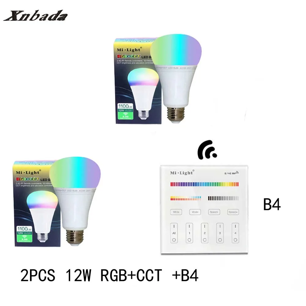 Mi Light 12W E27 RGB+CCT Led Bulb Dimmable AC85-265V Lamp B4(3V) Panel Remote MiLight Spotlight light Free Shipping | Лампы и