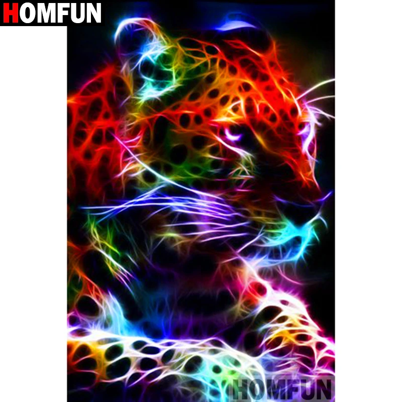 

HOMFUN Diamond Painting Cross Stitch "Glowing leopard" Full Crystal Diamond Embroidery Needlework Craft Home Decor A19344