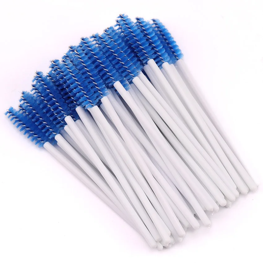 white blue 50 шт. щетка для ресниц Макияж щеточки Одноразовые Тушь для ресниц палочки Аппликатор ресницы косметические кисти инструменты для макияжа - Handle Color: white blue