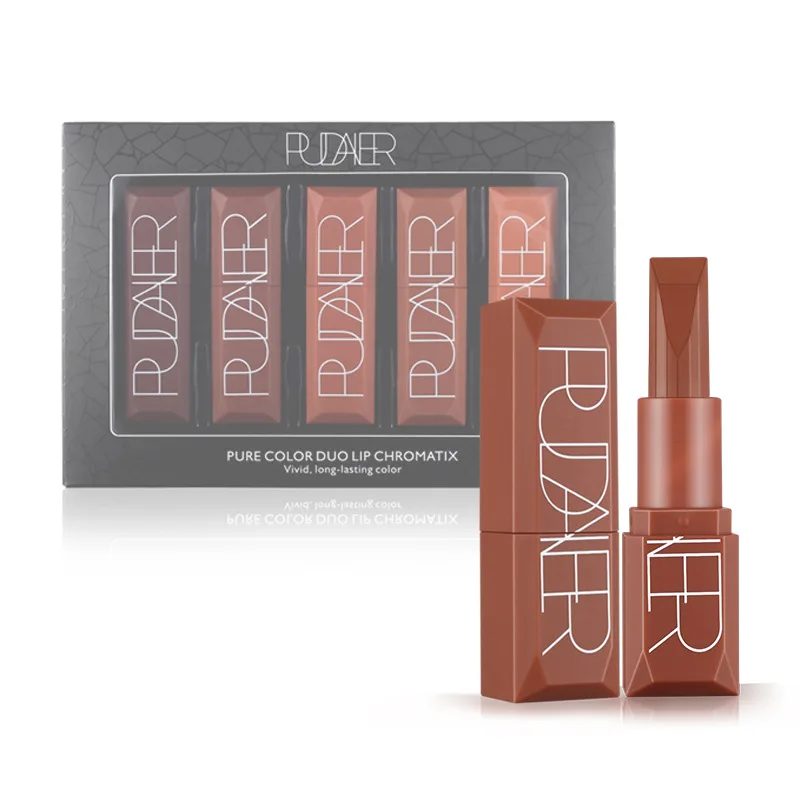 Pudaier 5 Colors Matte Lipstick Pumpkin Color Eat Earth Waterproof Long-lasting Rich Vitamin E Moisturizing Lip Stick |