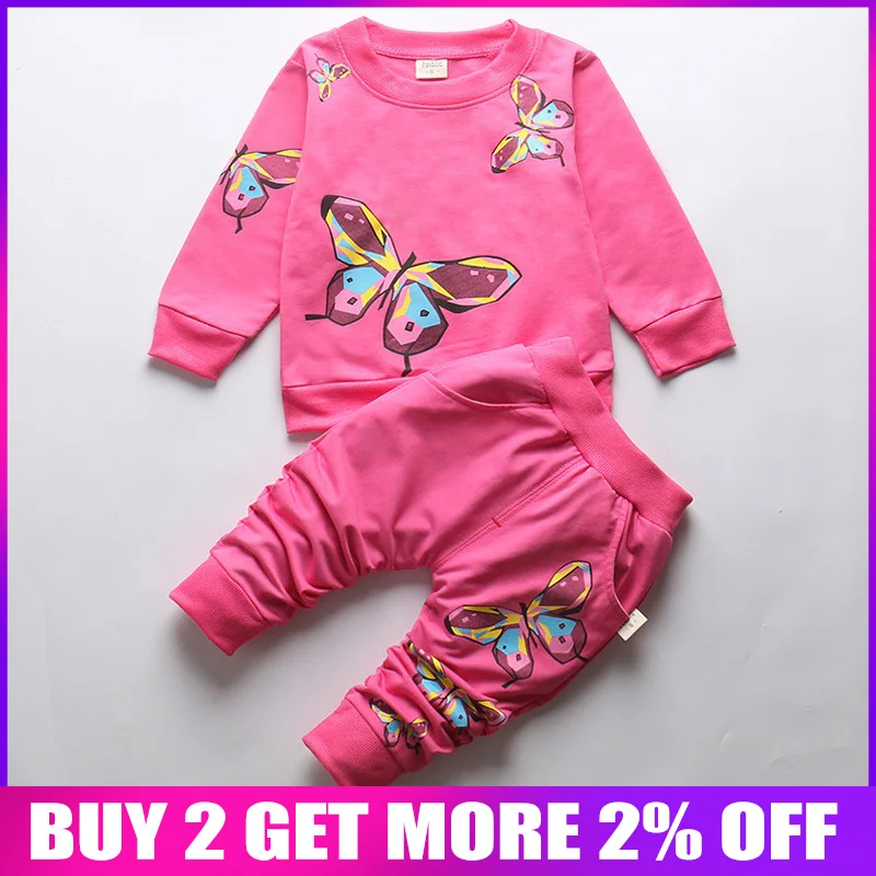 BibiCola newborn baby girl clothes cute beautiful butterfly spring autumn clothing set T shirt+overalls kids Autumn | Детская одежда и