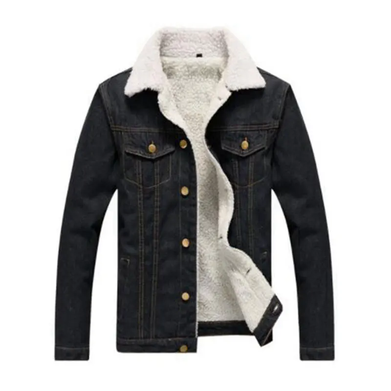 zozowang Winter Fur Jeans Jacket Coat Men Slim Fit Warm Fleece Parkas Jacket Men Turn-down Collar Mens Parkas with Fur