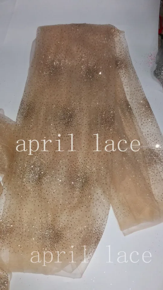 

5 ярдов HL044, блестящая сетчатая Тюлевая кружевная ткань цвета шампанского золотистого Добби для африканского пилы/вечернего платья