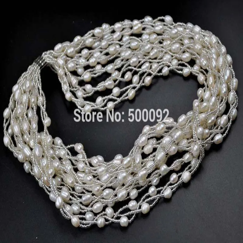 

17" 3strands 5-6mm rice freshwater cultured pearl necklace