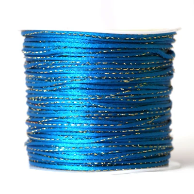 Peacock Blue CX374 2 мм 26-Цвет атласный шнур с золотой нитью украшения в виде китайского узелка Бисероплетение: нейлон 100yds - Цвет: Peacock Blue CX374