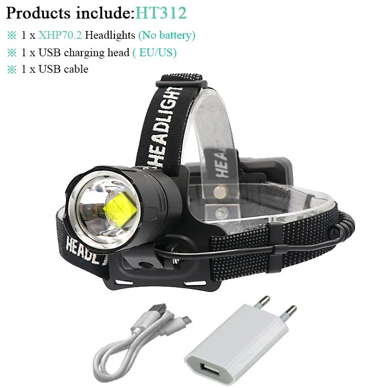 XHP70.2 headlight-H Светодиодный налобный светильник с высоким люменом XHP70.2, мощный налобный фонарь светодиодный налобный фонарь, светильник для рыбалки, лампа фронтальная, USB налобный фонарь 18650 - Испускаемый цвет: XHP70.2 headlight-H
