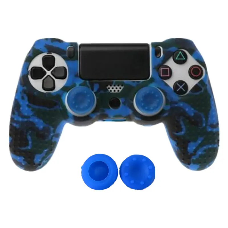 Camo blue with 2 cap 1 шт против скольжения силиконовая крышка кожи для sony Play Station Dualshock 4 PS4 Pro Slim контроллер беспроводной игровые аксессуары - Цвет: Camo blue with 2 cap