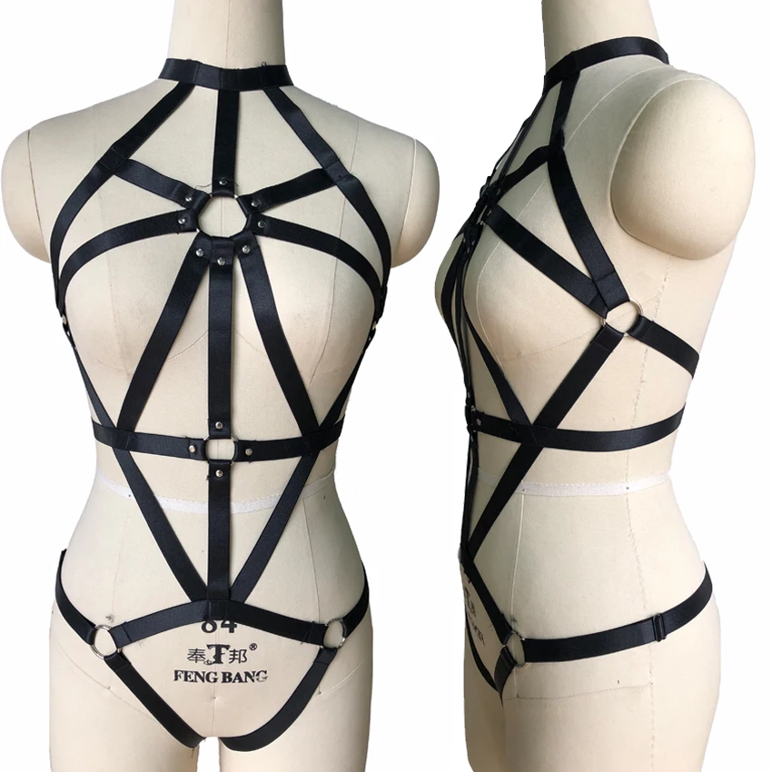 Черная обвязка для тела Женский комплект Goth ремни сексуального нижнего белья топ