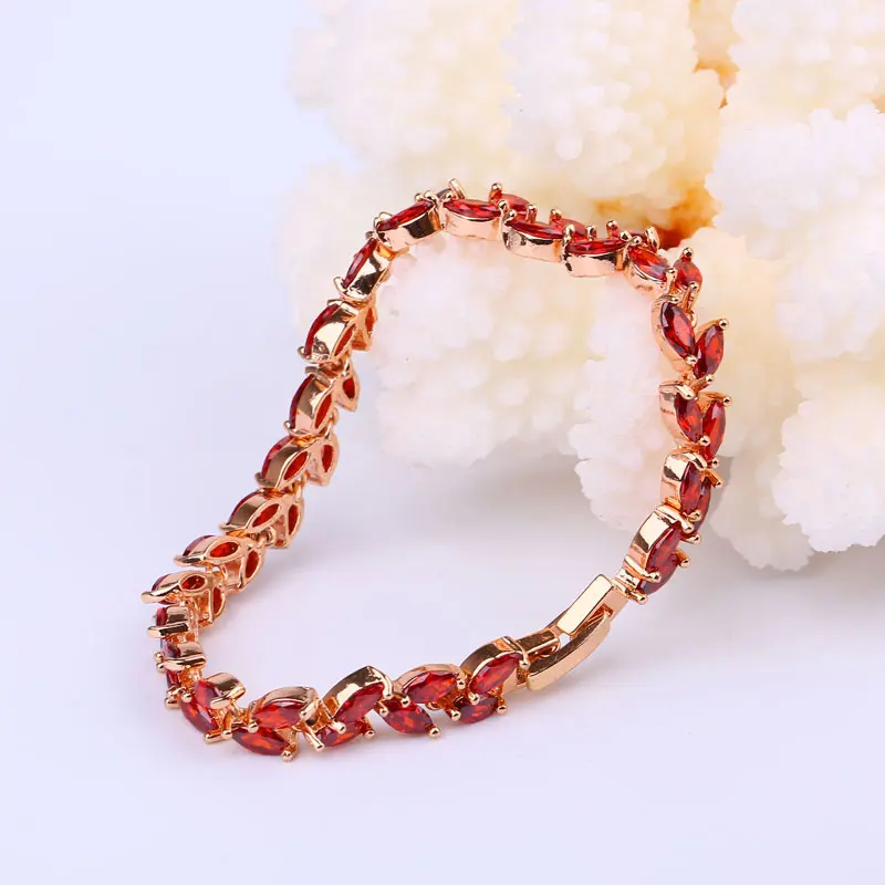

CARSINEL Top Quality Gold-color Inlay CZ Zircon Red Wheat-shaped Bracelets Jewelry Austrian Crystal Bracelets for Women Br0130