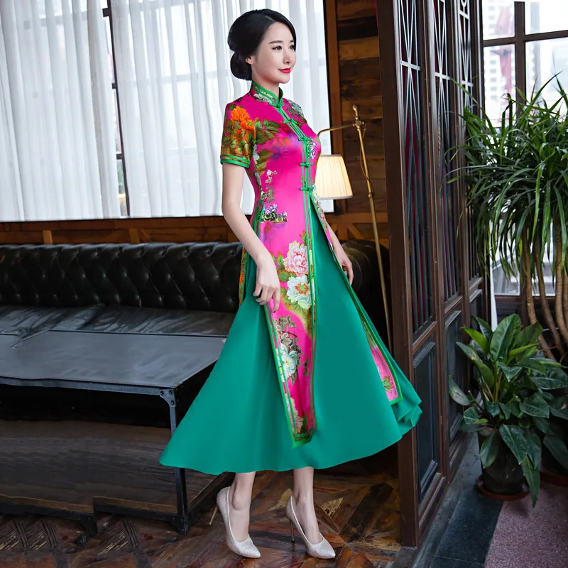 Ao Dai Qipao длинное китайское традиционное платье из двух частей большие размеры