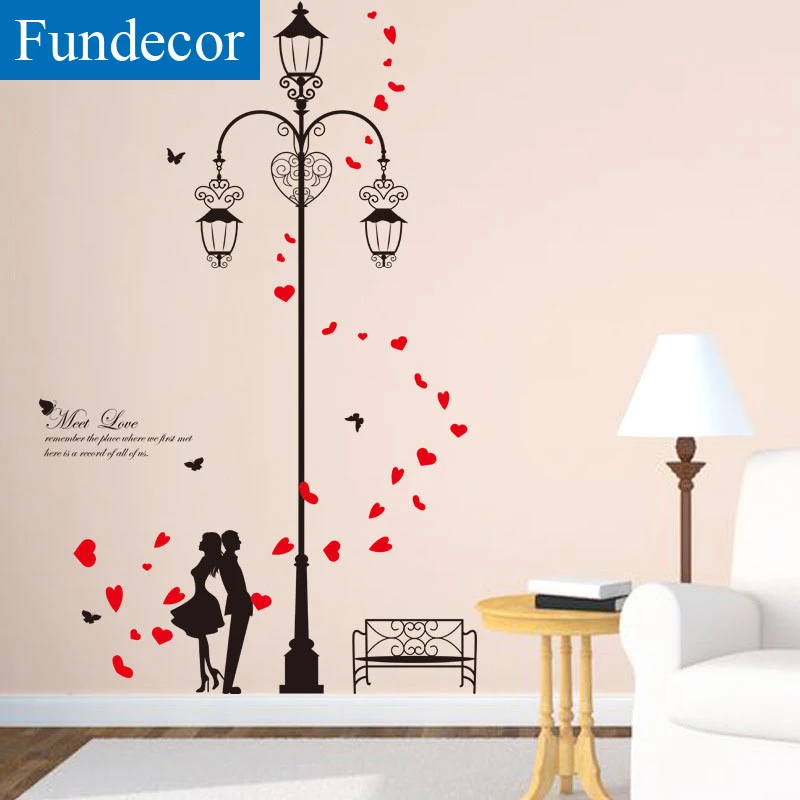 [Fundecor] diy домашний декор любовь под уличной лампой пара настенные декоративные наклейки Фреска ПВХ Декор для спальни