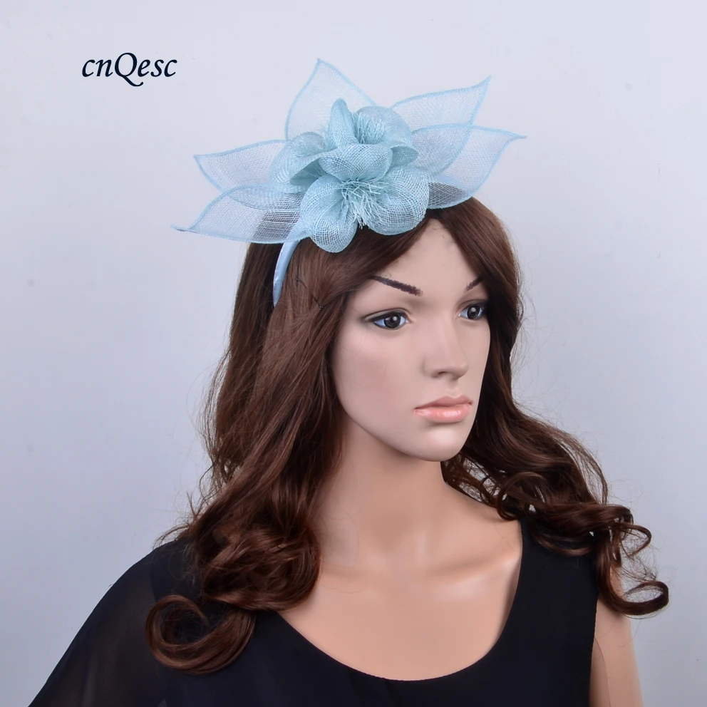 NEW DESIGN pale blue Sinamay fascinator with leaf and flower for kentucky derby Races Wedding church party 8 colors |