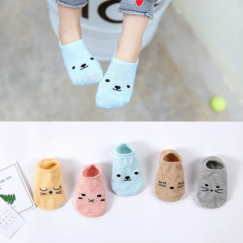 5 пар/партия носков хлопковые детские носки Kawaii с принтом животных тапочки