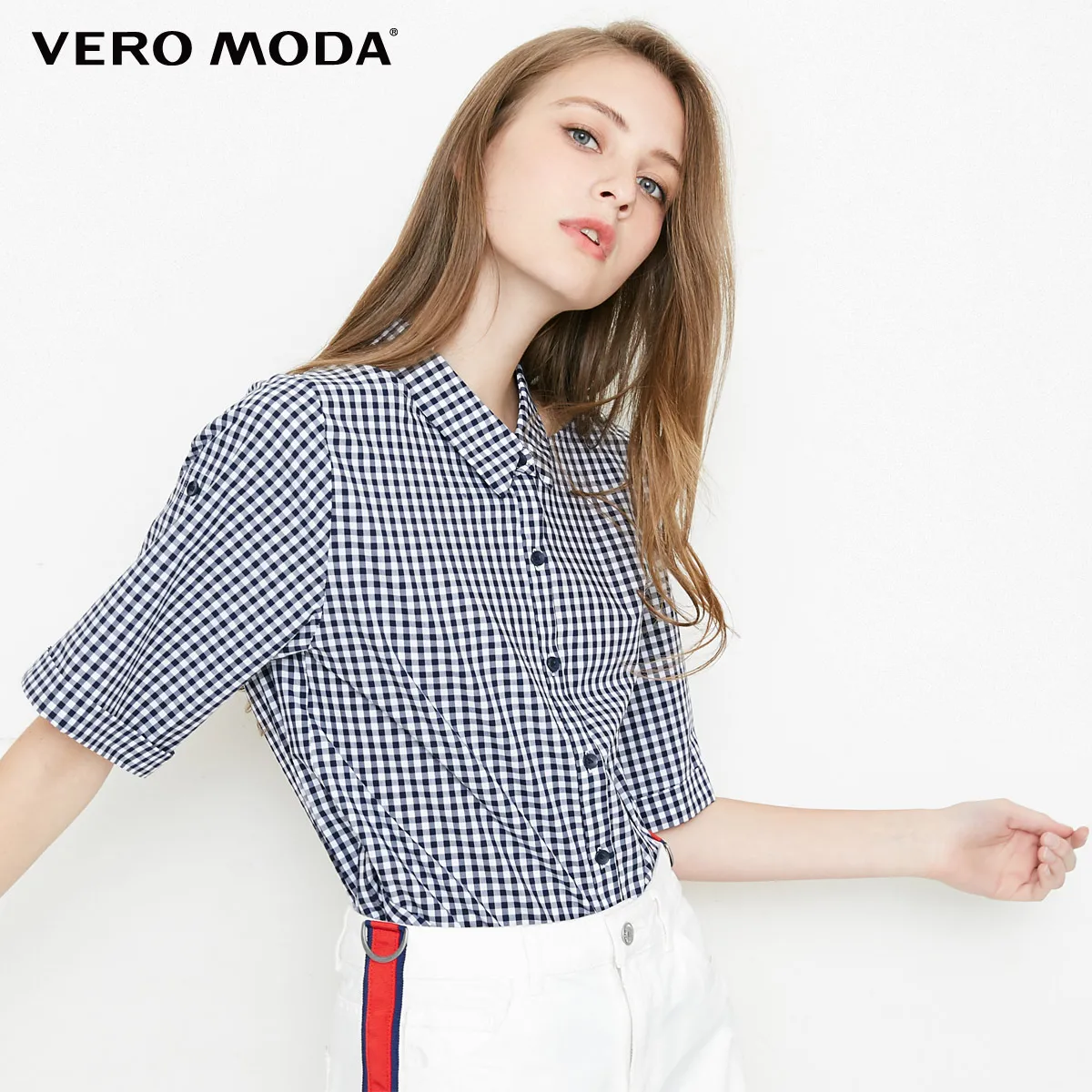 Vero Moda Новая женская Съемная рубашка с отложным воротником и двусторонними рукавами в клетку | 31836W515 - Цвет: Midnight blue