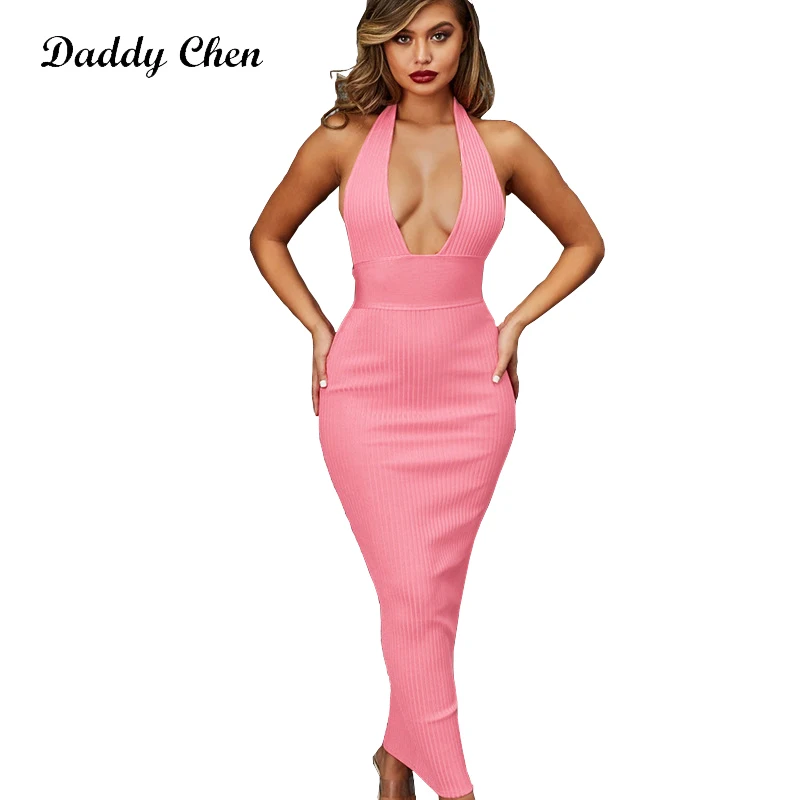 Daddy Chen Платье макси с глубоким v образным вырезом открытая спина облегающее