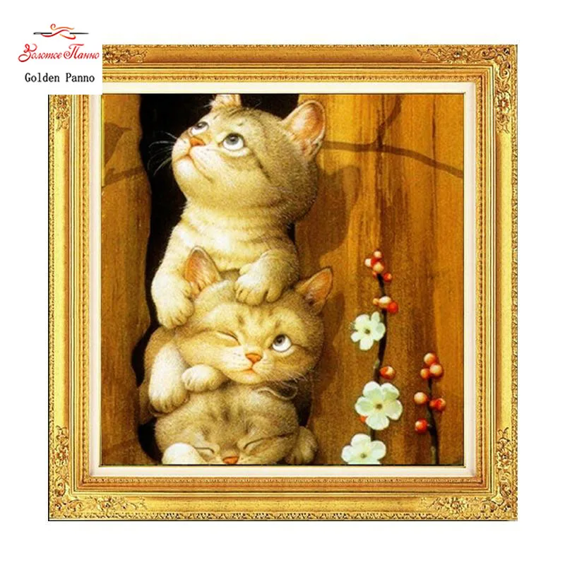 

Golden Panno,Needlework,Embroidery,DIY Animal Painting,Cross stitch,kits,11ct three cats home Cross-stitch,Sets For Embroidery