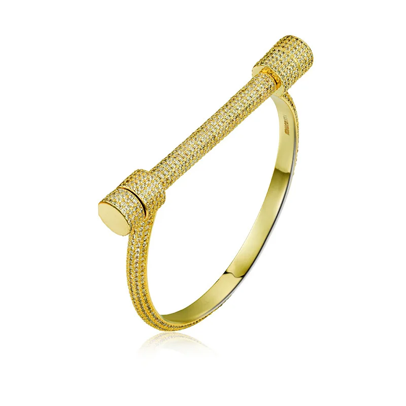 Золотой цвет для мужчин хип хоп iced out bling на запьястье высокое качество проложить установка кубического циркония мужские браслеты ювелирные изделия Хип-хоп роскошные подарки - Окраска металла: Золотой цвет