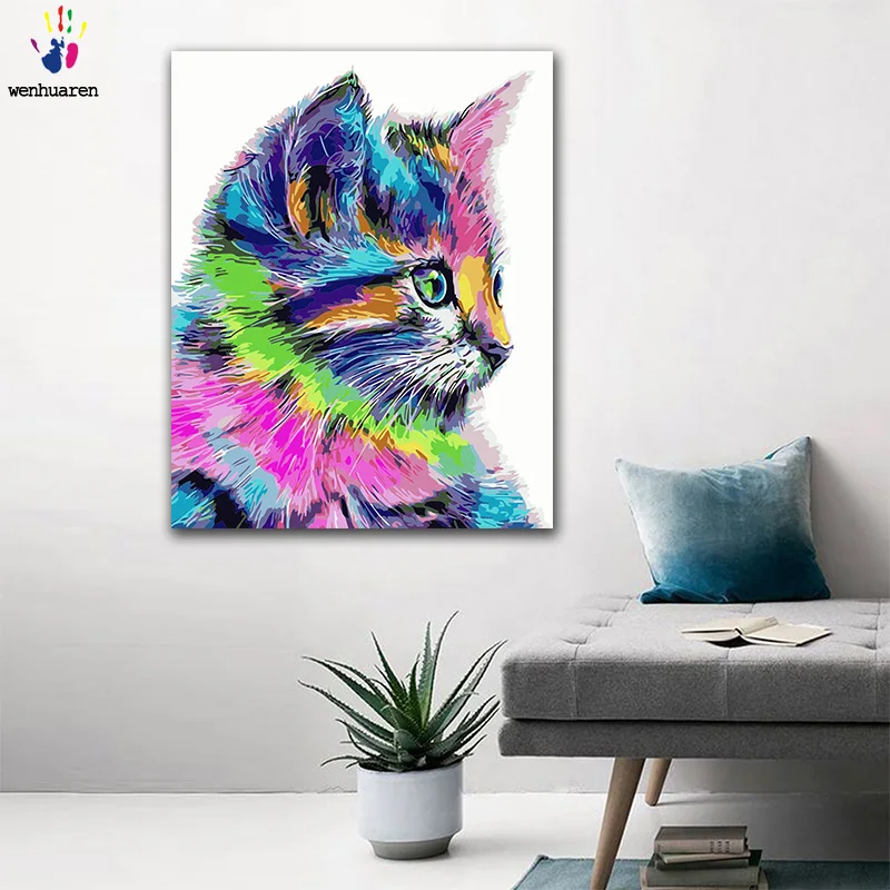 DIY Coloring paint by numbers Color cat side painting Abstract figure paintings with kits 40x50 framed | Дом и сад