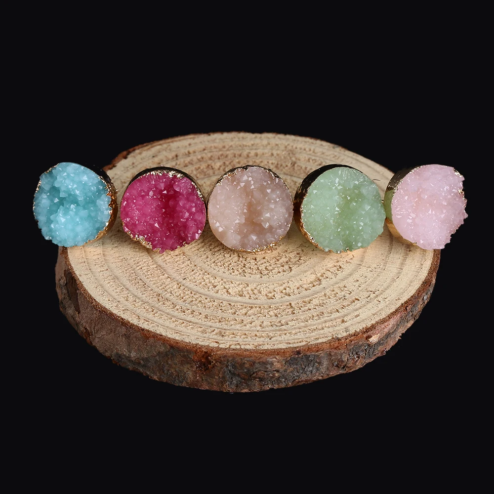 1 пара необработанный Кристальный Кварц Druzy серьги-гвоздики натуральный камень из смолы Круглые разноцветные серьги-гвоздики ювелирные изделия