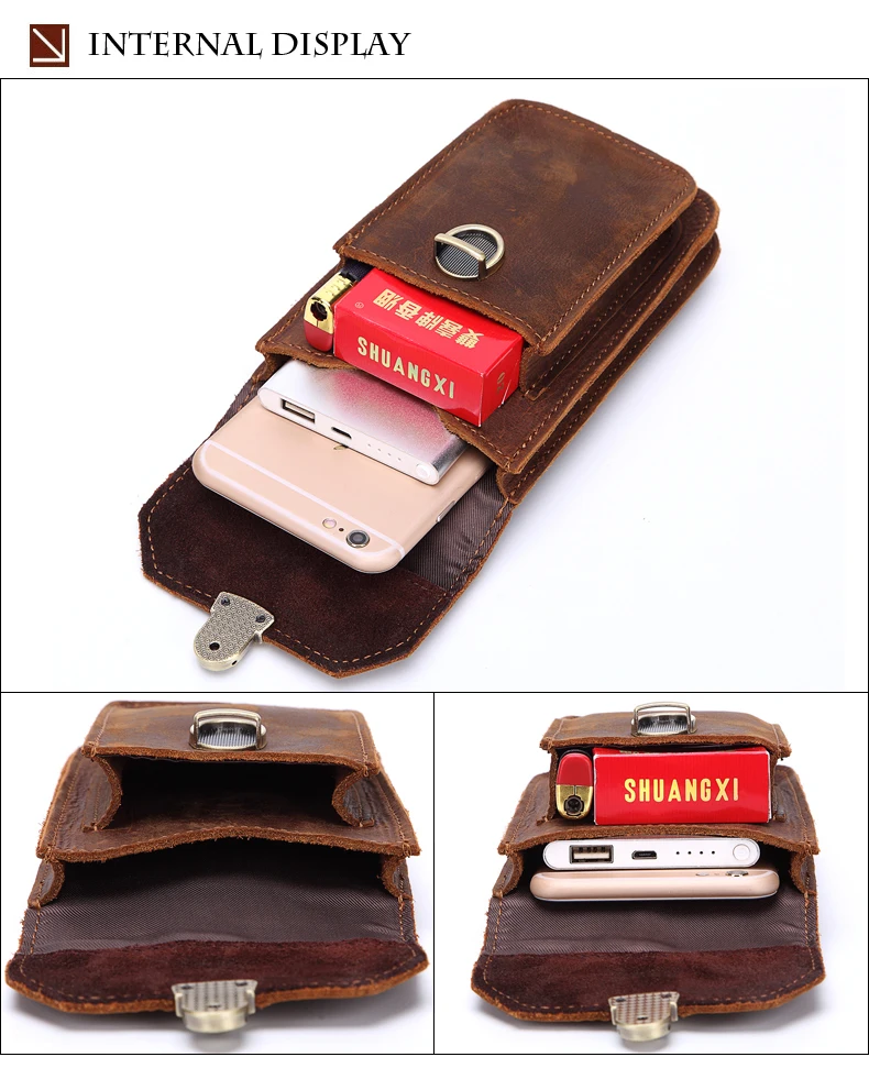 MISFITS Crazy Horse Genuine Leather Waist Packs Men Casual Small Fanny Pack Belt Loops Hip Bum Bag Waist Bag Phone Pouch Purses