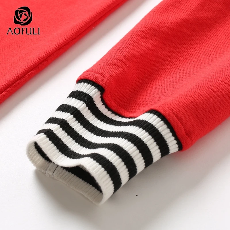 AOFULI L-XXXL 4XL 5XL красное женское хлопковое платье на осень и зиму с длинным рукавом