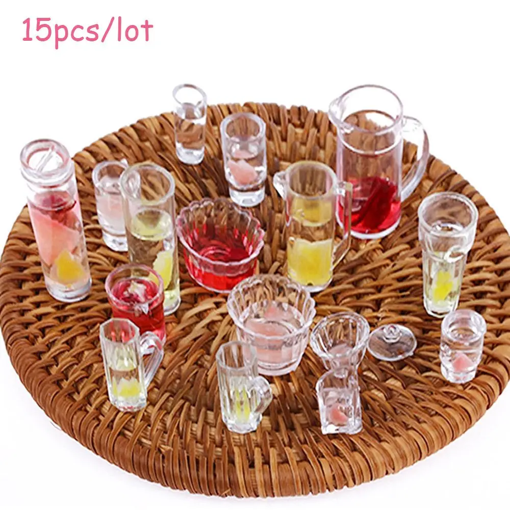 15pcs/lot plate cup dish bowl tableware set Dollhouse Miniature Toy Doll Food Kitchen living room Accessories 1:12 Scale