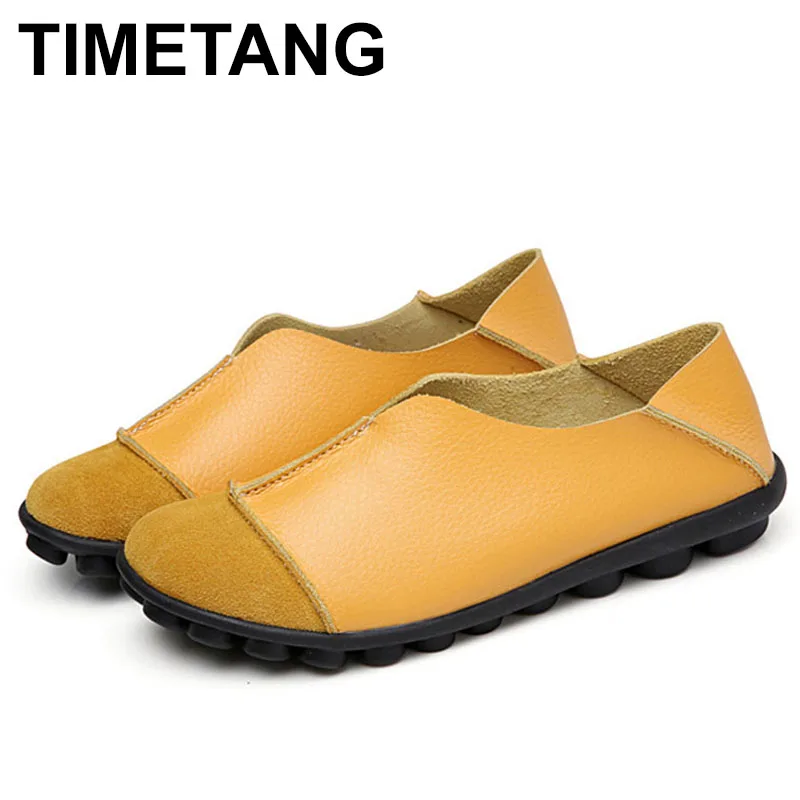 

TIMETANG Genuine Leather Handmade Women's Flats 2018 Soft Slip On Women Flat Shoes Casual Woman Loafers Moccasin Plus SizeE363