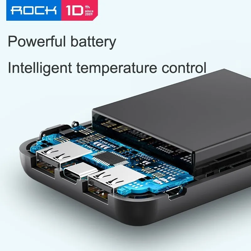 ROCK 10000 мАч портативное зарядное устройство с двумя USB внешними аккумуляторами 10000 для iphone samsung Xiaomi