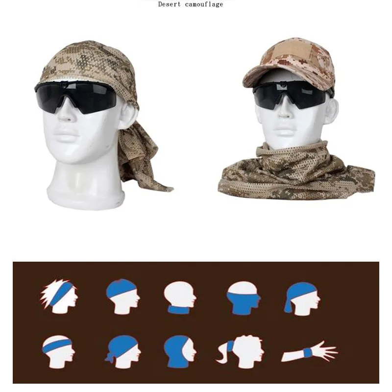 Универсальный Тактический Камуфляжный сетчатый шарф унисекс дышащая вуаль