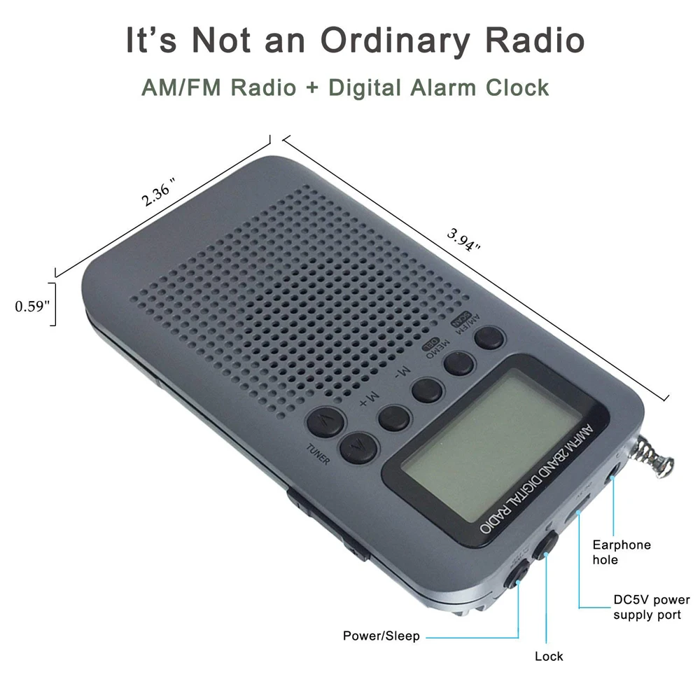 JINSERTA мини lcd цифровой FM/AM радио динамик с будильником и функцией отображения времени 3,5 мм разъем для наушников и зарядный кабель