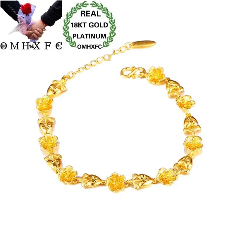 

OMHXFC Wholesale European Fashion Woman Girl Bride Party Birthday Wedding Gift Vintage Flowers Hearts 18KT Gold Bracelet ES47
