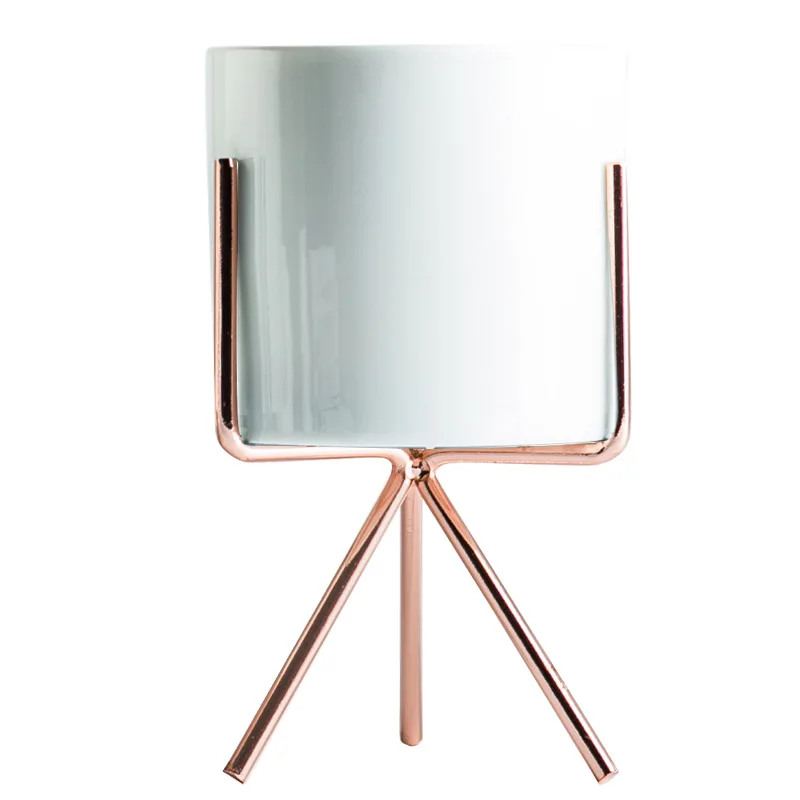 Rose gold M Скандинавский Железный художественный бонсай ваза суккуленты цветочный горшок растительный керамический горшок офисный настольный кафе украшение дома Цветочная стойка - Цвет: Rose gold M
